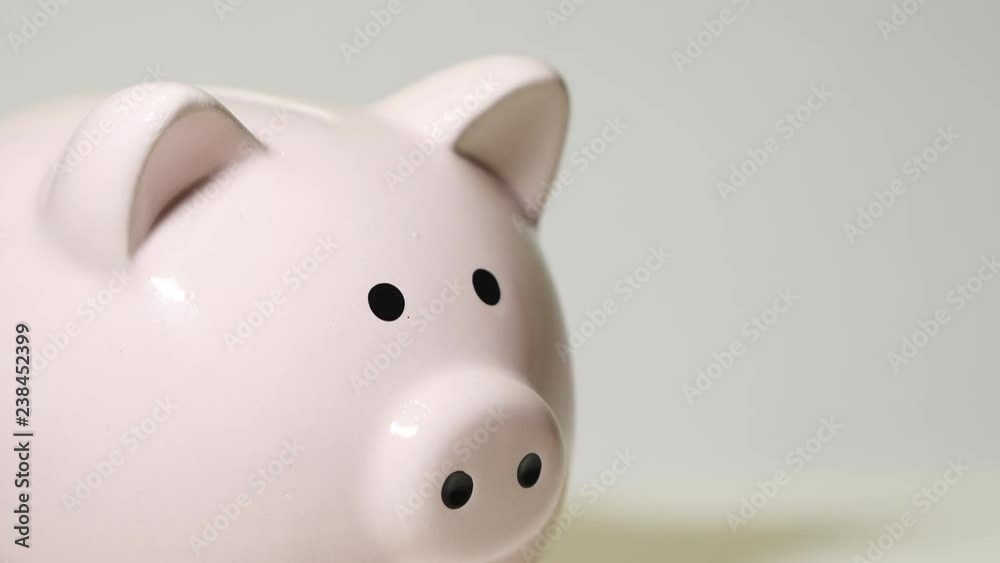 Female Hand Putting Coins Into Piggy Bank Female Hand Putting Coins Into Piggy Bank