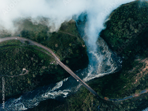 Aerial view of landscape with bridge, Zambia