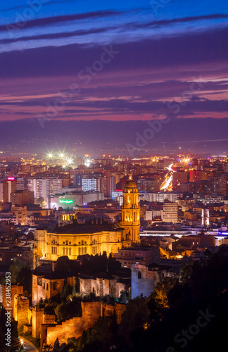 Panoramic view of Malaga city at dusk, Andalusia, Spain © Evan Frank