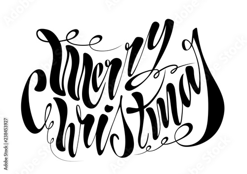 Beautiful handwritten text Merry Christmas. Vector illustration isolated on textured background for greeting cards, labels, packaging, logo, decorations.