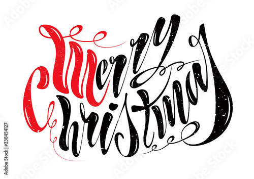 Beautiful handwritten text Merry Christmas. Vector illustration isolated on textured background for greeting cards, labels, packaging, logo, decorations.