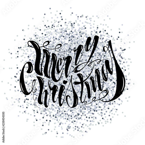 Beautiful handwritten text Merry Christmas. Vector illustration isolated on textured background for greeting cards, labels, packaging, logo, decorations.