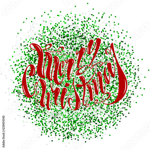 Beautiful handwritten text Merry Christmas. Vector illustration isolated on textured background for greeting cards, labels, packaging, logo, decorations.