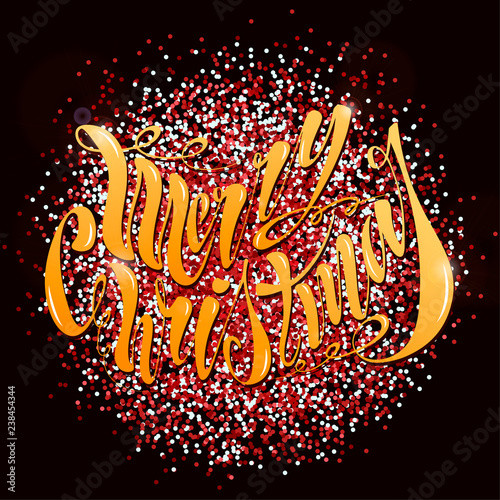 Beautiful handwritten text Merry Christmas. Vector illustration isolated on textured background for greeting cards, labels, packaging, logo, decorations.