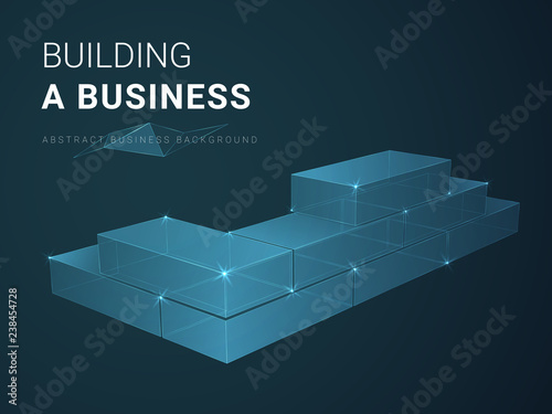 Abstract modern business background vector depicting building a business with stars and lines in shape of a brick wall on blue background.