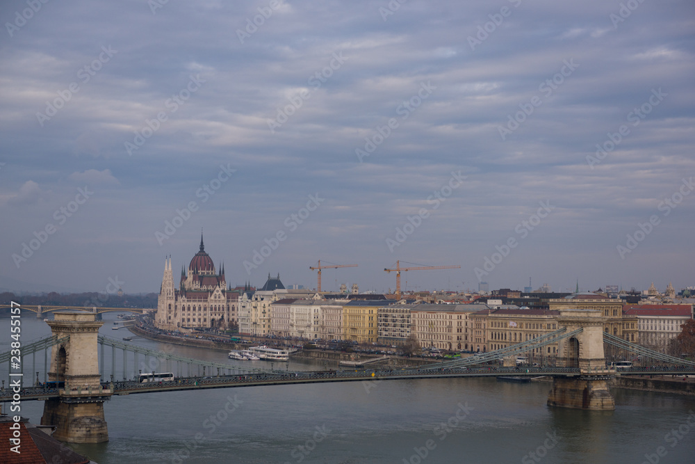 View toward Hungarian parliament in Budapest, Hungary