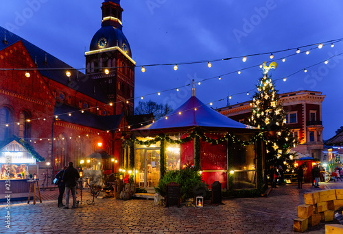 Christmas tree at Riga Cathedral at Dome square winter Riga