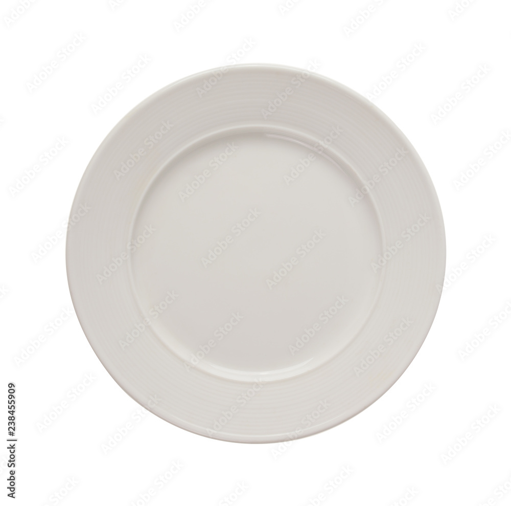 top view empty white plate isolated on white background top view empty white plate isolated on white background