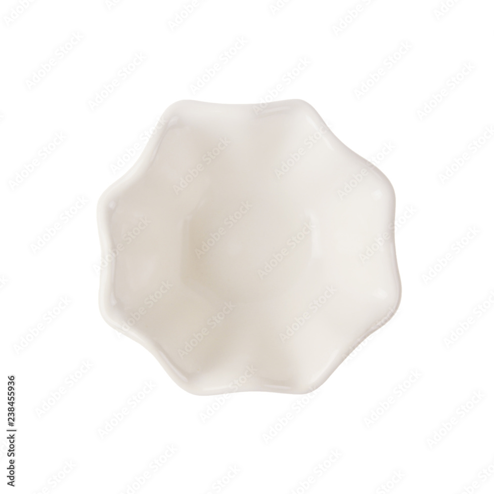 Top view epmty white Ceramic bowl with rounded edges isoated on white background Top view epmty white Ceramic bowl with rounded edges isoated on white background