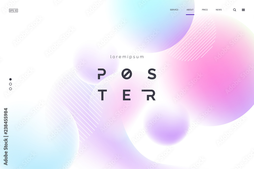 Vector background with abstract neon shapes in gradient pastel colors. Poster with blurred effect. Asymmetric composition. Applicable for landing page, invitation, advertisement. Eps 10 - obrazy, fototapety, plakaty 