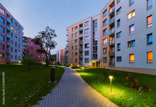 Modern residential apartment flat home building complex block outdoor photo