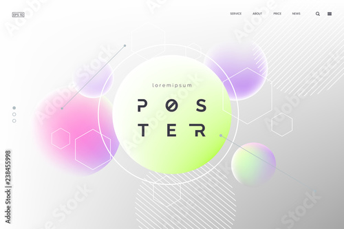 Abctract vector fluid background with colored spheres. Homepage template in light pastel colors. Modern neon shapes composition. Abstract geometric backdrop. Eps 10.