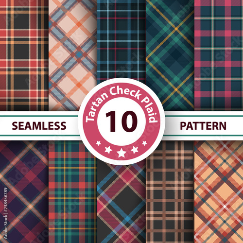 Classic tartan, Merry Christmas seamless patterns