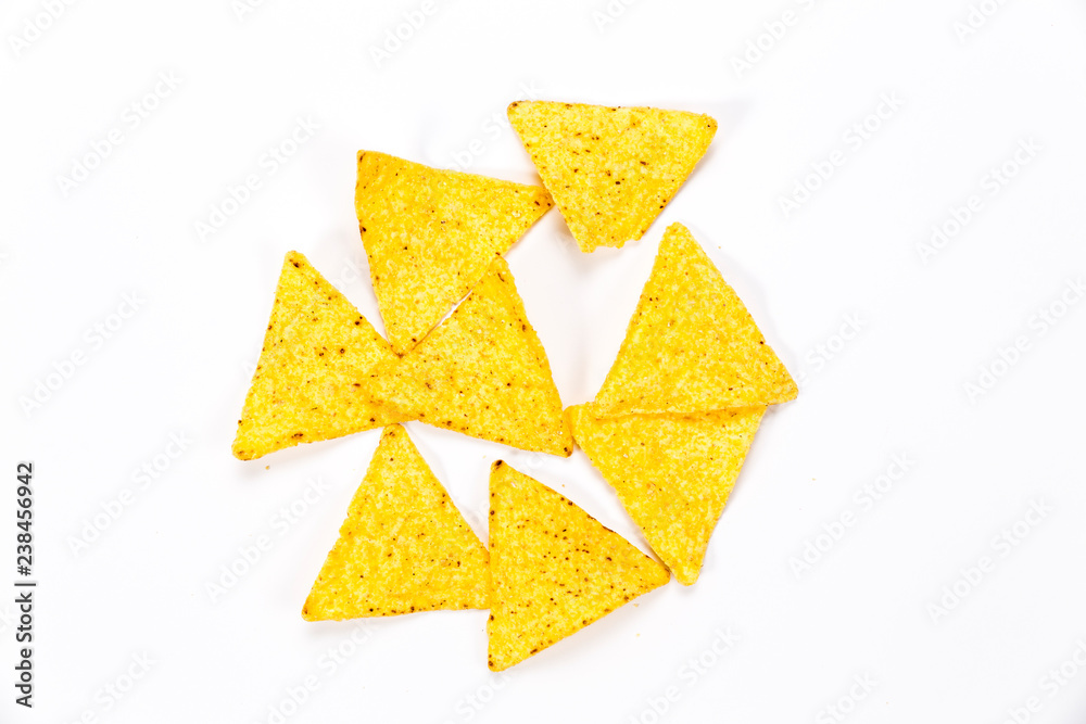 Crispy nachos isolated on a white background
