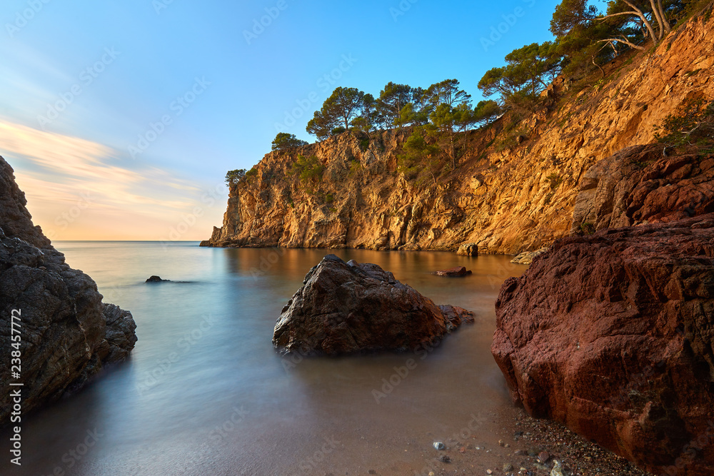 Beautiful bay in Costa Brava in Spain with long exposure technique