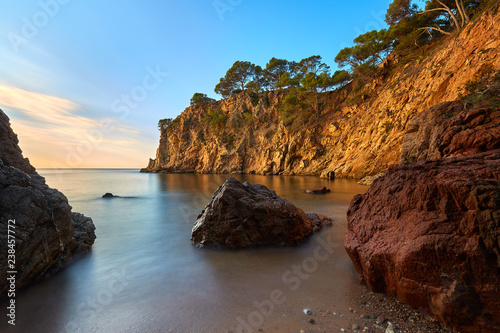 Beautiful bay in Costa Brava in Spain with long exposure technique