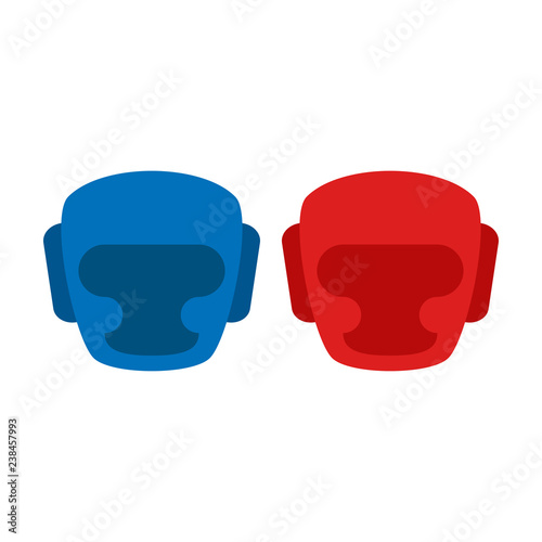 Two boxing helmets. Red and blue boxing helmets. Vector illustration isolated on white background. Vector illustration. Sports inventory. Sport. EPS 10.