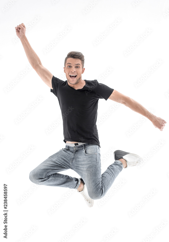 Handsome man jumping. Handsome man jumping.