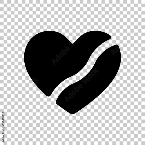 Broken heart, crack in relationship. Icon of divorce. Black symb