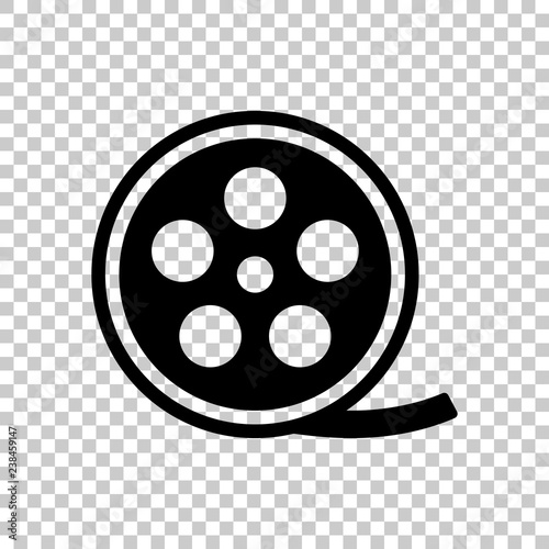 Film roll, old movie strip icon, cinema logo. Black symbol on tr