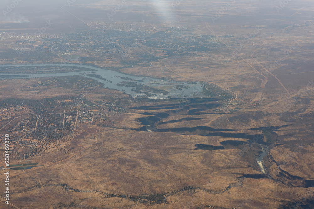 Aerial view towards Victoria Fals in Zimbabwe