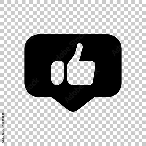 Hand with thumb up in notification cloud, like, social icon. Bla
