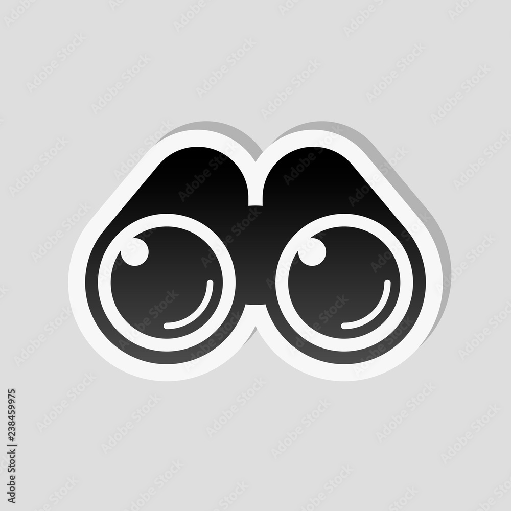 Simple binocular icon. Sticker style with white border and simpl