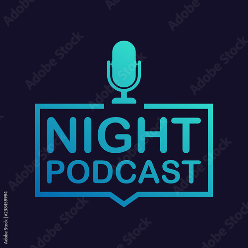 Night Podcast icon, vector symbol in flat isometric style isolated on color background. Vector illustration.