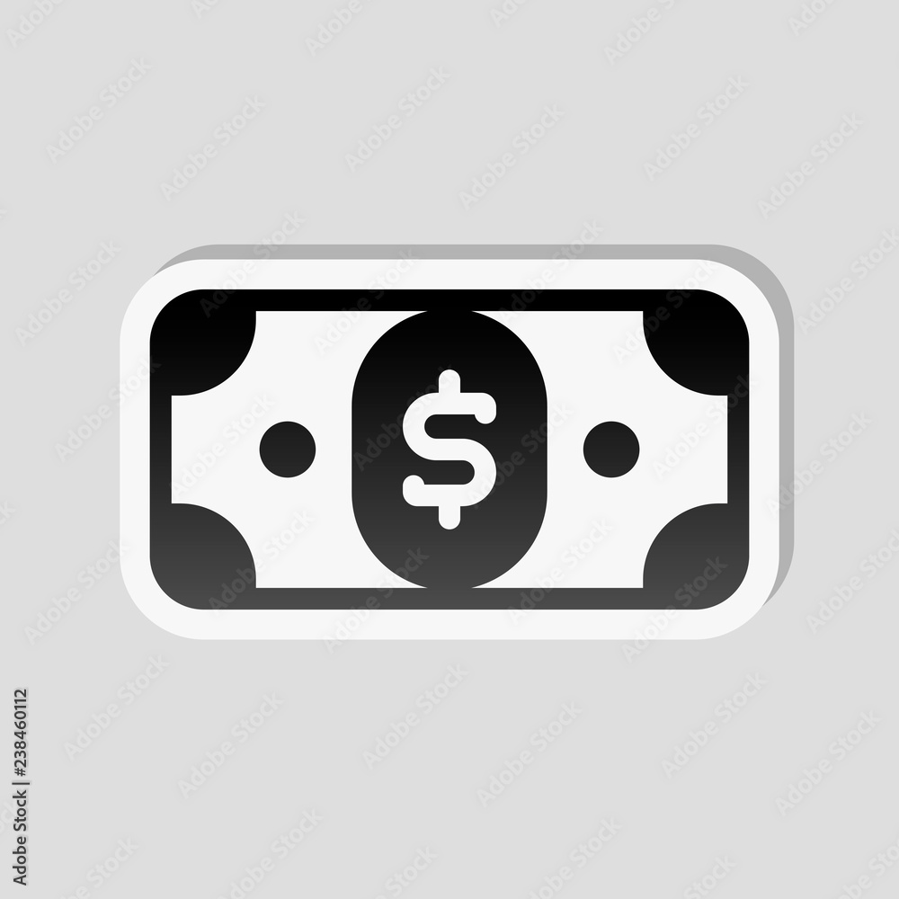 Dollar banknote. Simple icon. Sticker style with white border an