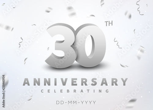 30 years silver number anniversary celebration event. Anniversary banner ceremony design for 30 age
