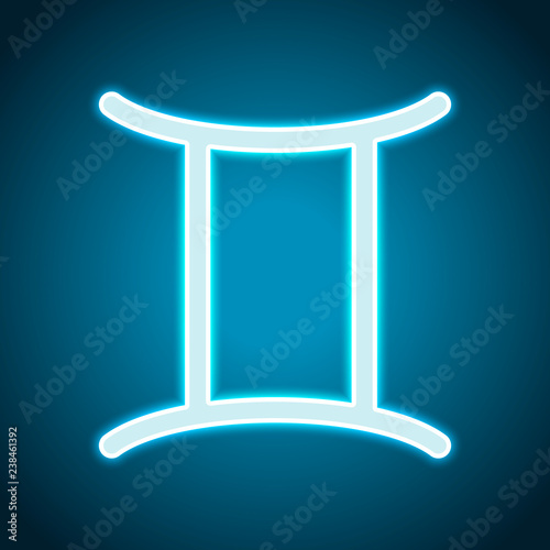 Astrological sign. Gemini simple icon. Neon style. Light decorat