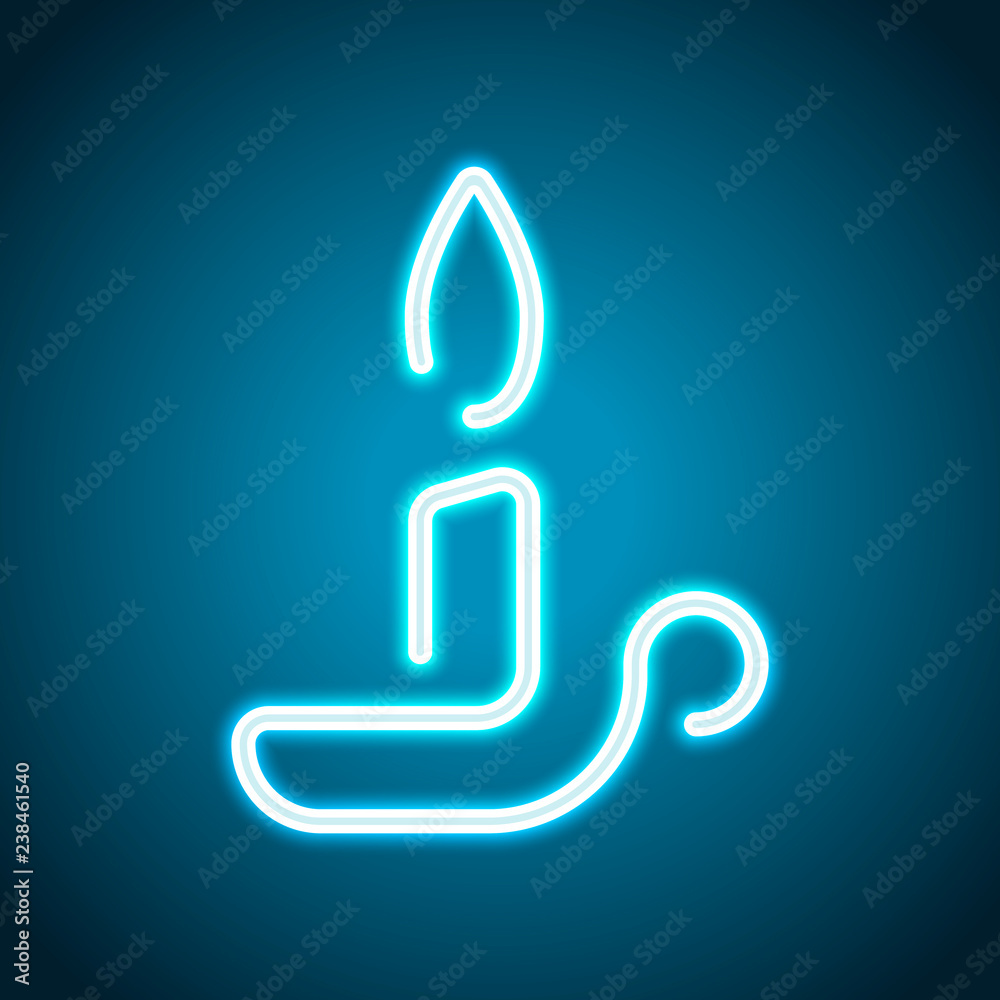 Simple outline candle icon. One line style. Neon style. Light de Simple outline candle icon. One line style. Neon style. Light de