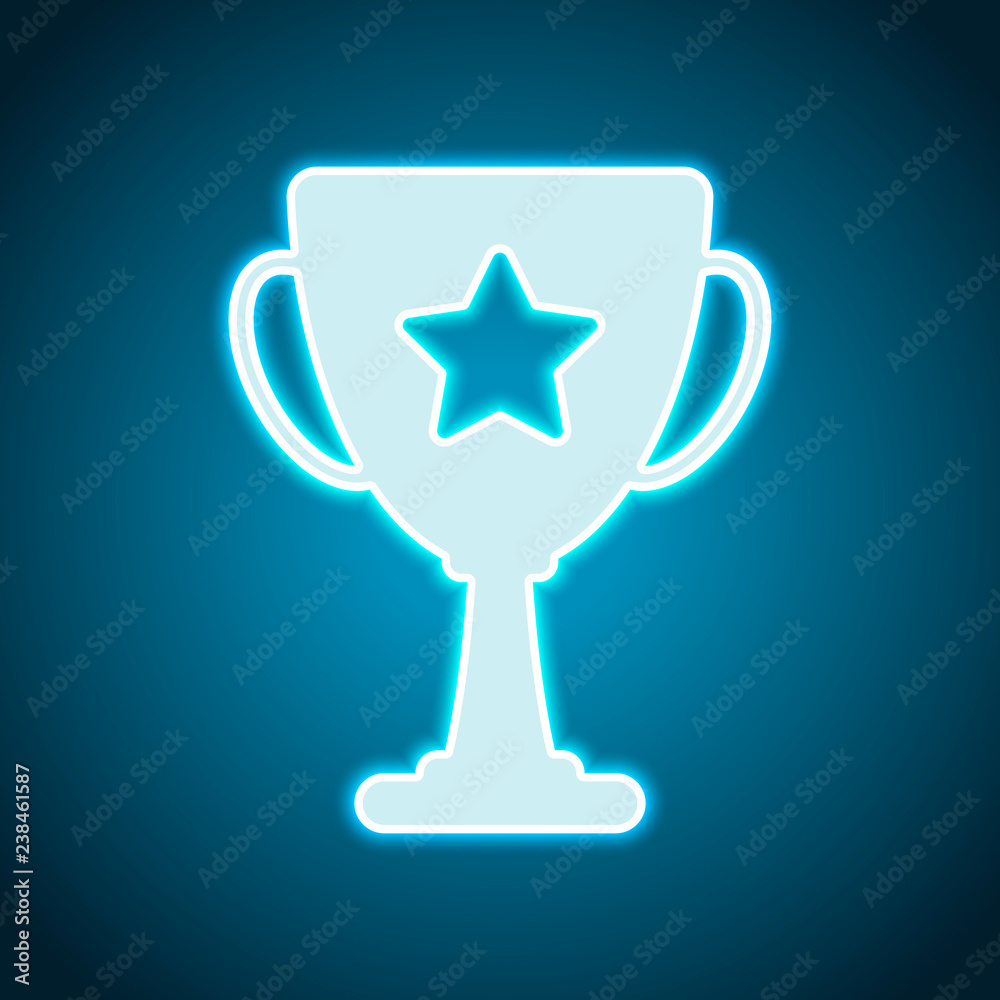 Champions cup with star. Simple icon. Neon style. Light decorati Champions cup with star. Simple icon. Neon style. Light decorati