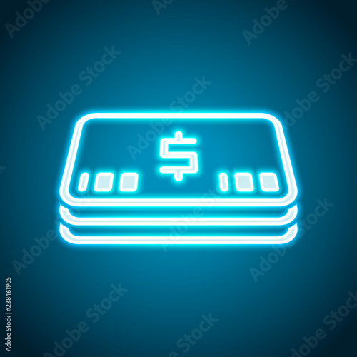 Pack of dollar money or vouchers. Business icon. Neon style. Lig