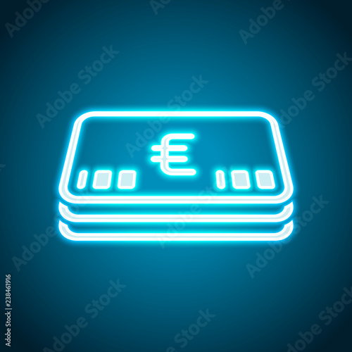 Pack of euro money or vouchers. Business icon. Neon style. Light