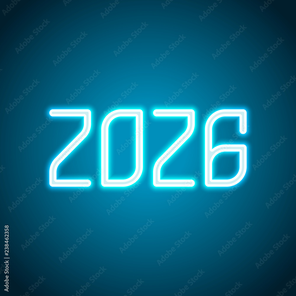 2026 number icon. Happy New Year. Neon style. Light decoration i 2026 number icon. Happy New Year. Neon style. Light decoration i