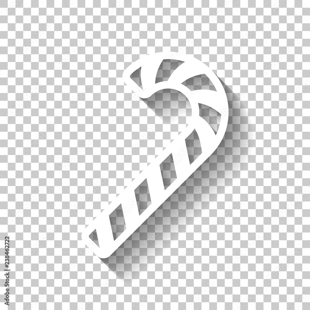 Christmas candy icon, sweet striped lollipop. White icon with shadow on transparent background Christmas candy icon, sweet striped lollipop. White icon with shadow on transparent background