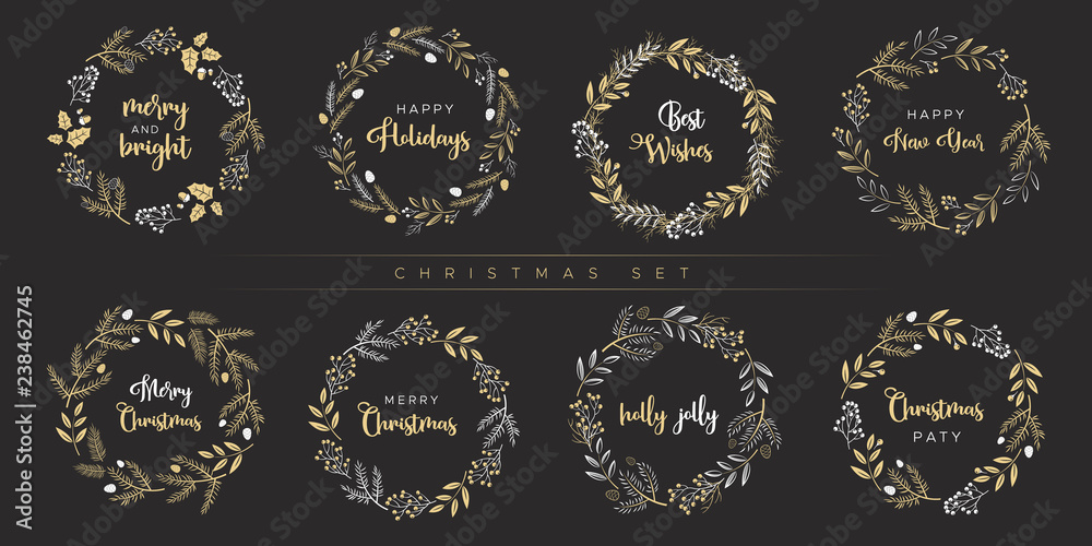 Set of Christmas wreaths. Unique design for greeting cards Set of Christmas wreaths. Unique design for greeting cards