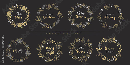 Set of Christmas wreaths. Unique design for greeting cards