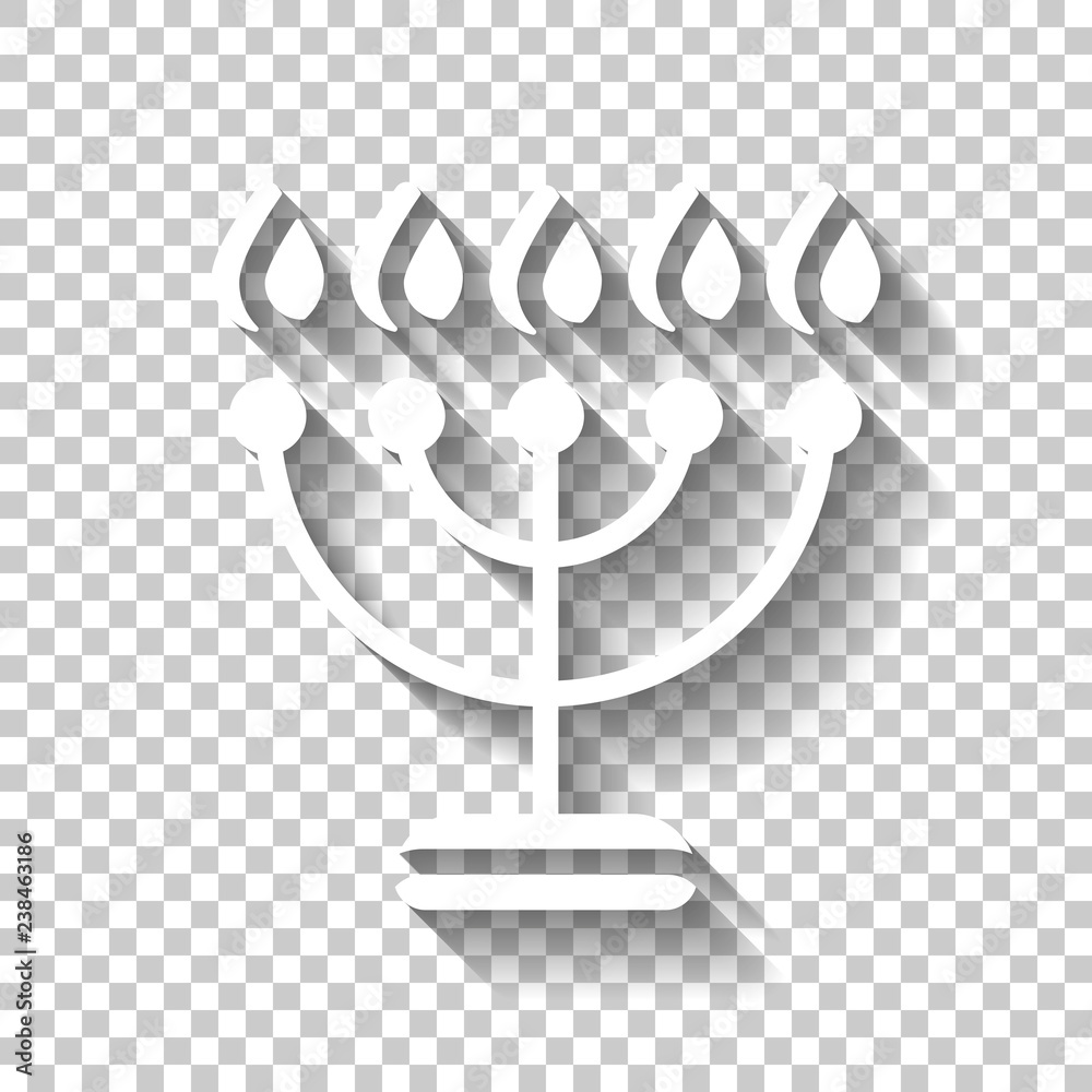 Hanukkah icon or menorah lamp. Outline Jewish Candles. White icon with  shadow on transparent background Stock Vector | Adobe Stock