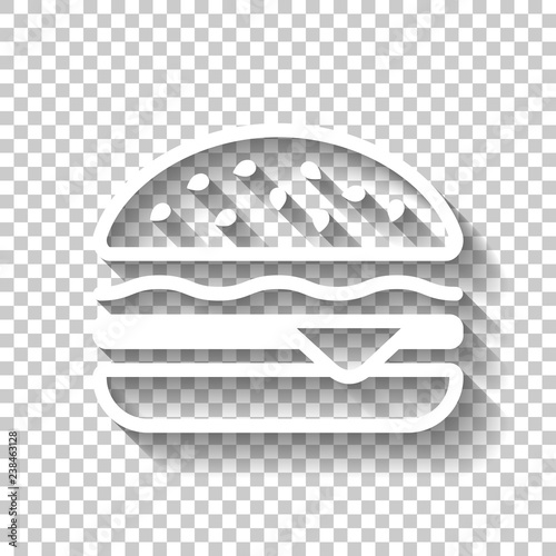 Hamburger icon. Fast food. Linear outline symbol. White icon with shadow on transparent background
