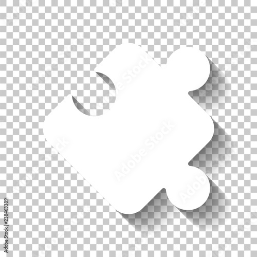Piece of puzzle, sign of logic, simple icon. White icon with shadow on transparent background