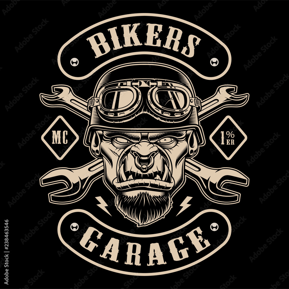 Obraz premium Black and white design of biker patch with the character.