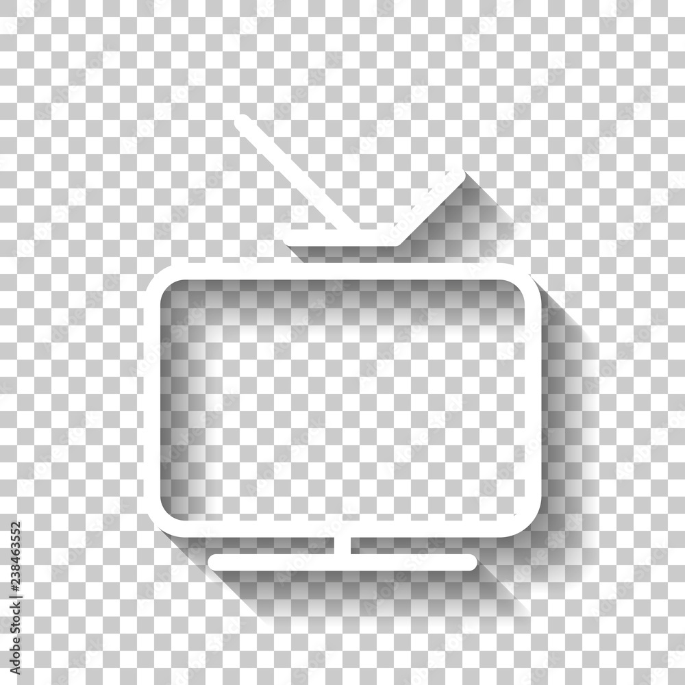 Vecteur Stock Smart TV, analog television. Linear outline icon of media.  White icon with shadow on transparent background | Adobe Stock
