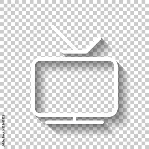Smart TV, analog television. Linear outline icon of media. White icon with shadow on transparent background