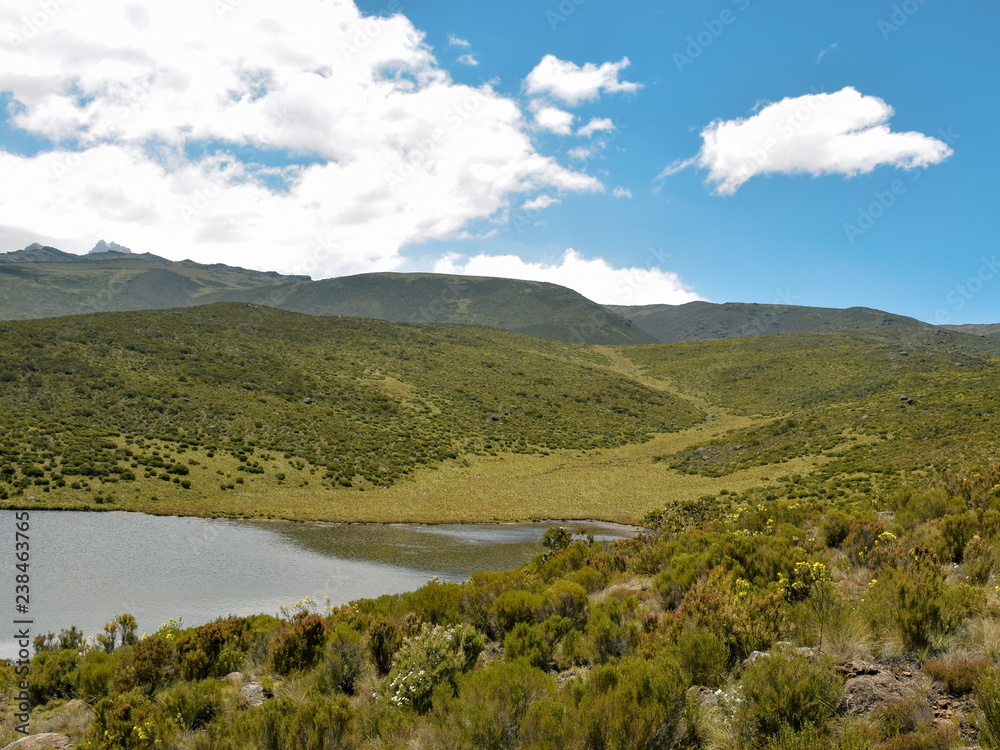 Lake against a mountain background, Lake Ellis, Mount Kenya National Park, Kenya