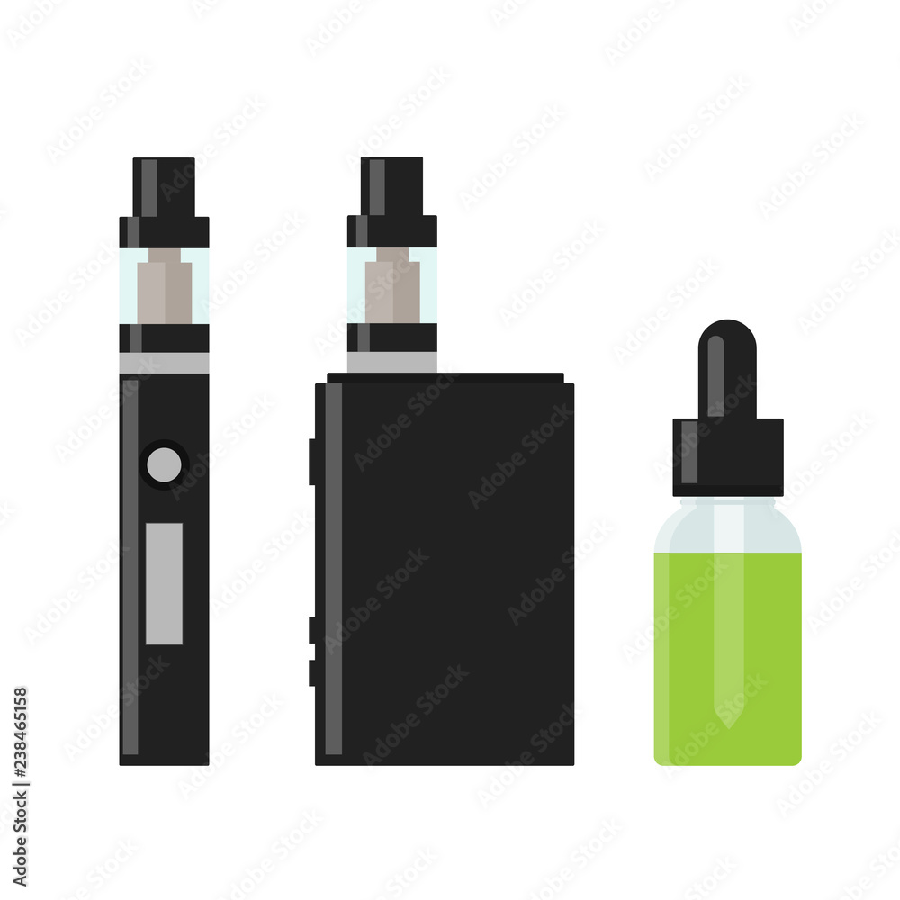 Marijuana Cannabis liquid for Vaping. Vape Cannabis Oil. Cannabis vaporizer. E-cigarette for vaping. Isolated vector illustration on white background. Marijuana Cannabis liquid for Vaping. Vape Cannabis Oil. Cannabis vaporizer. E-cigarette for vaping. Isolated vector illustration on white background.