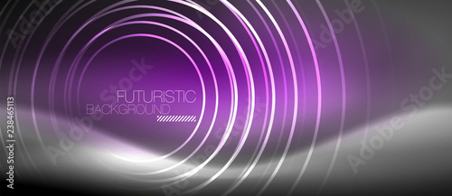 Neon circles abstract background, shiny lines
