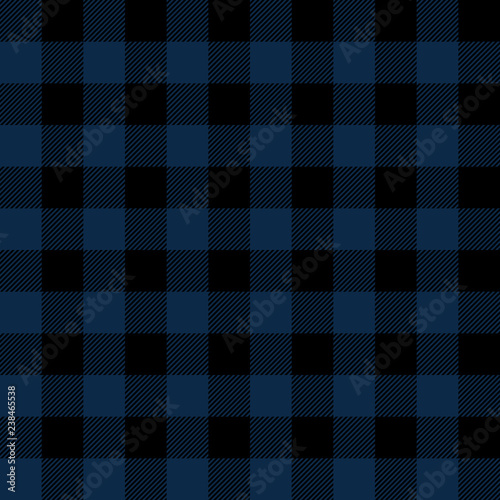 Blue and Black Buffalo Plaid Seamless Pattern - Classic buffalo style plaid design