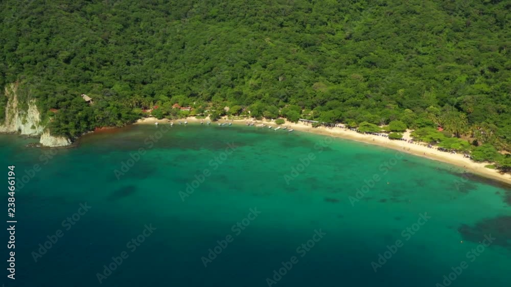 Aerial View of Tayrona National Park's Playa Cristal, A Tropical Beach Near Santa Marta, Colombia